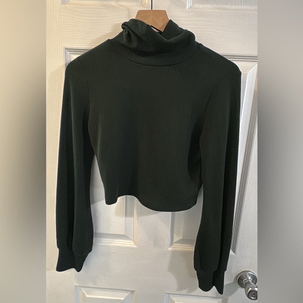 Dark Green Ribbed Turtleneck Sweater